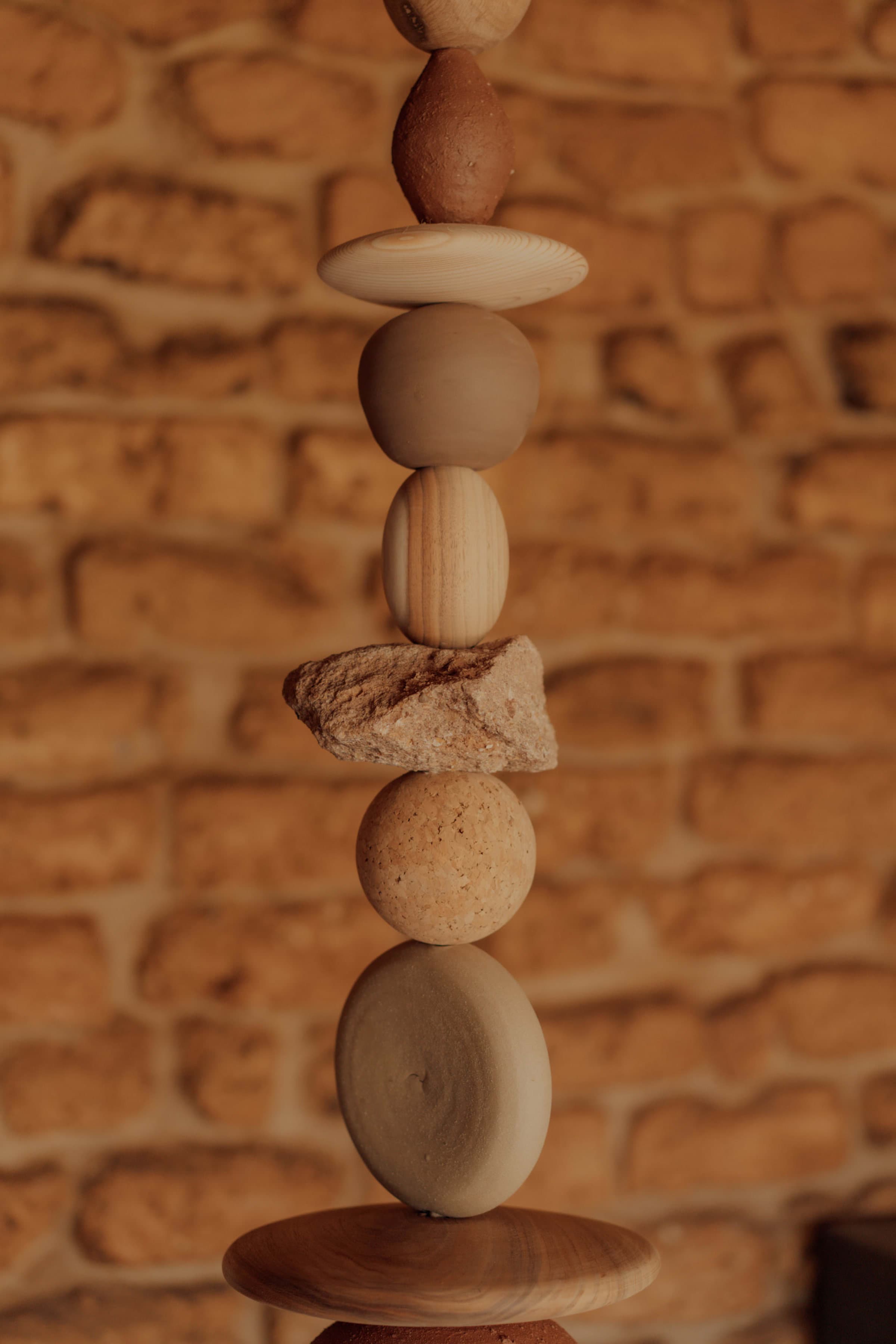 A stack of balanced stones in the garden at Quinta Filippa